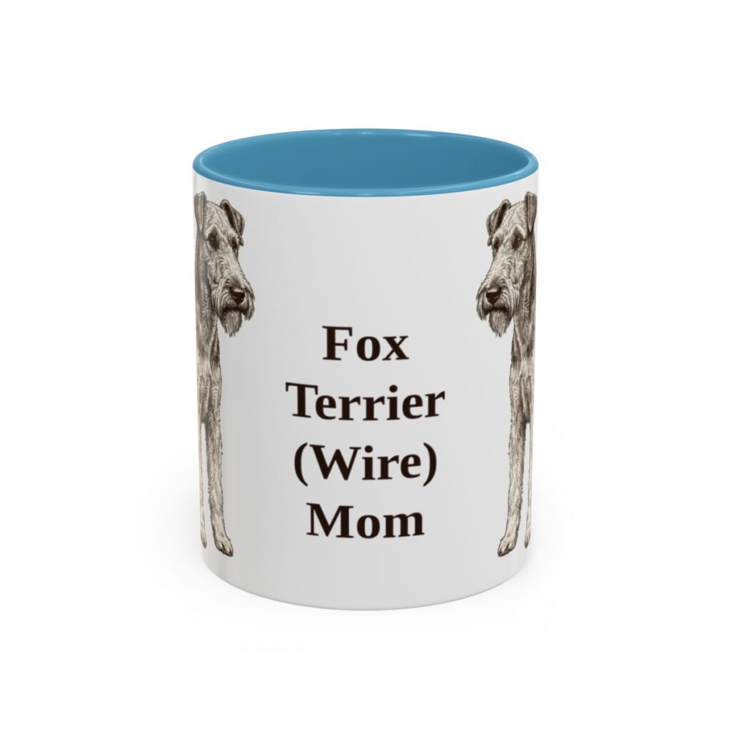 11oz Fox Terrier (Wire) Dog Mom Mug, Light Blue, front view