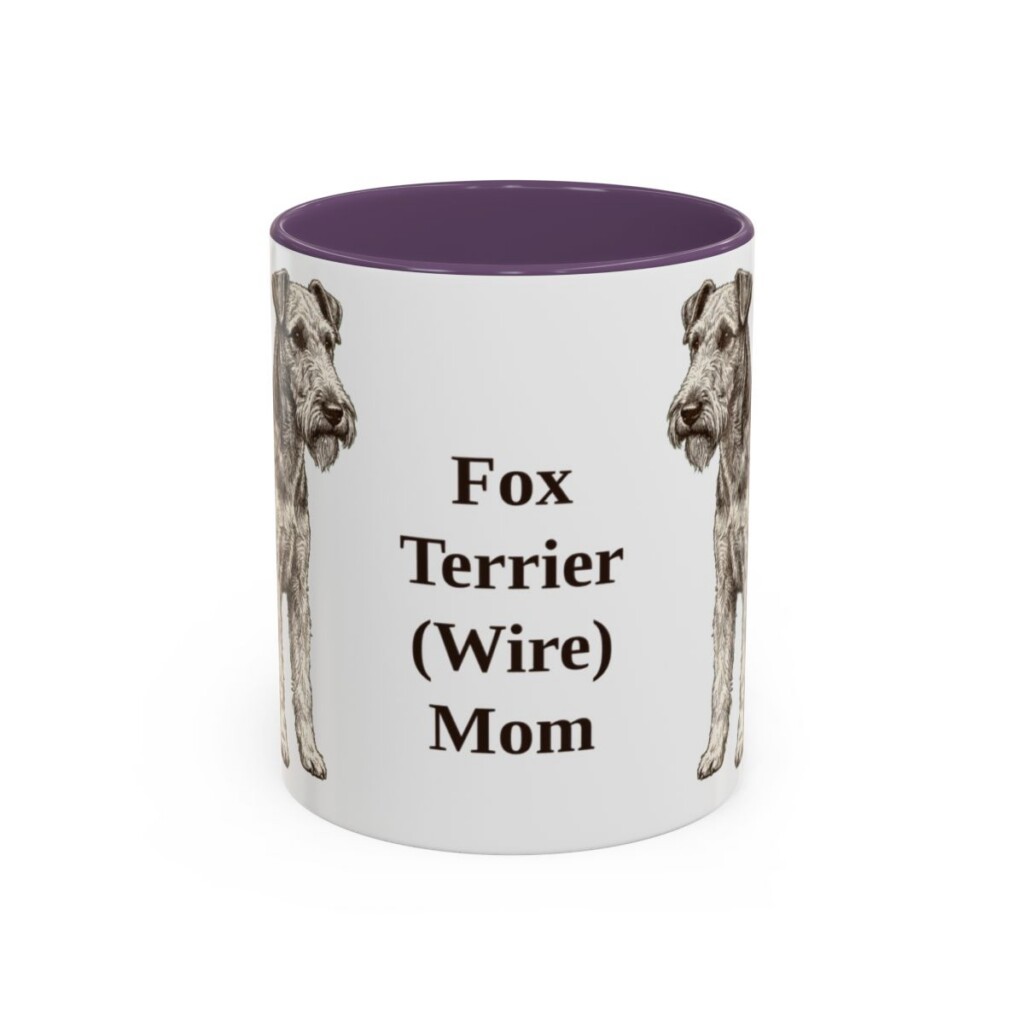 11oz Fox Terrier (Wire) Dog Mom Mug, Purple, front view