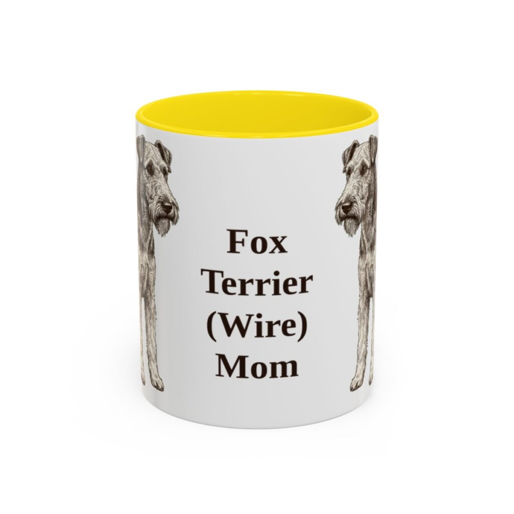 11oz Fox Terrier (Wire) Dog Mom Mug, Yellow, front view