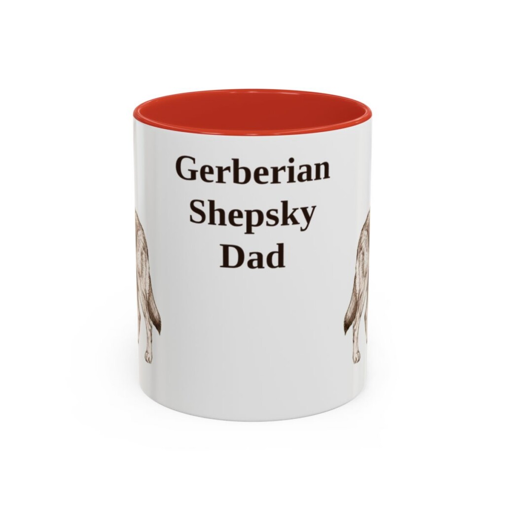 11oz Gerberian Shepsky Dog Dad Mug, Red, front view