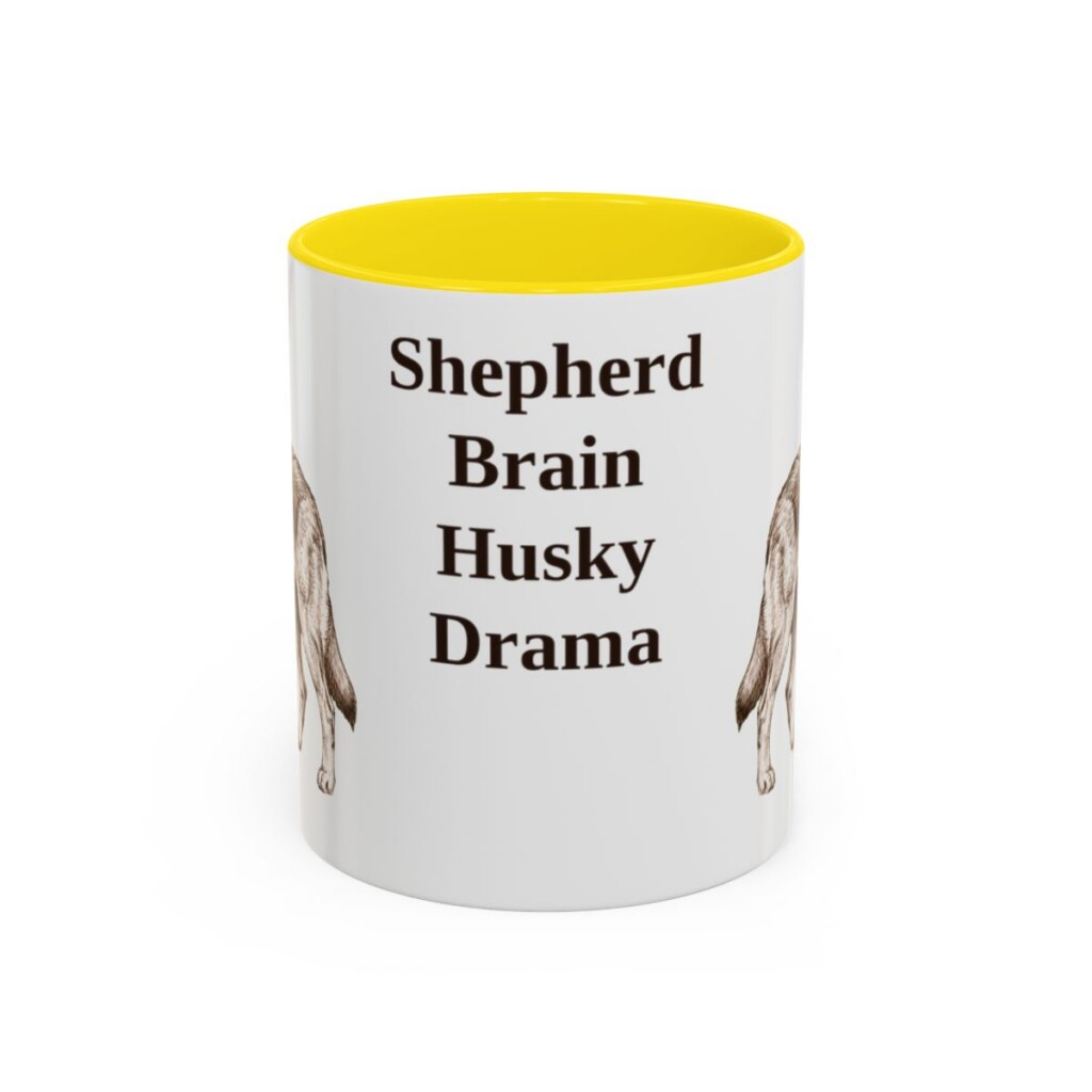 11oz-gerberian-shepsky-mug-humor-yellow 11oz Funny Gerberian Shepsky Mug, Yellow, front view