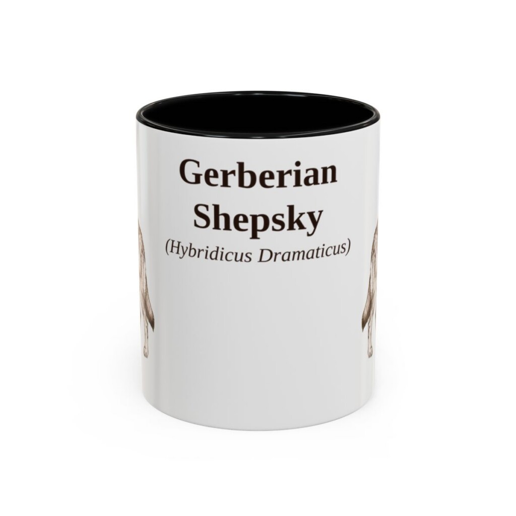 11oz Gerberian Shepsky Latin Mug, Black, front view