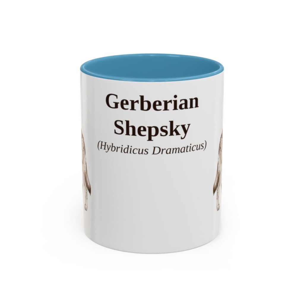 11oz Gerberian Shepsky Latin Mug, Light Blue, front view