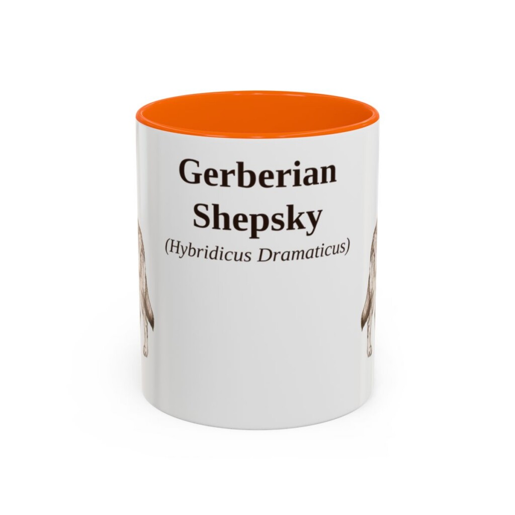 11oz Gerberian Shepsky Latin Mug, Orange, front view