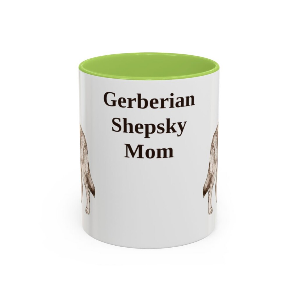 11oz Gerberian Shepsky Dog Mom Mug, Light Green, front view