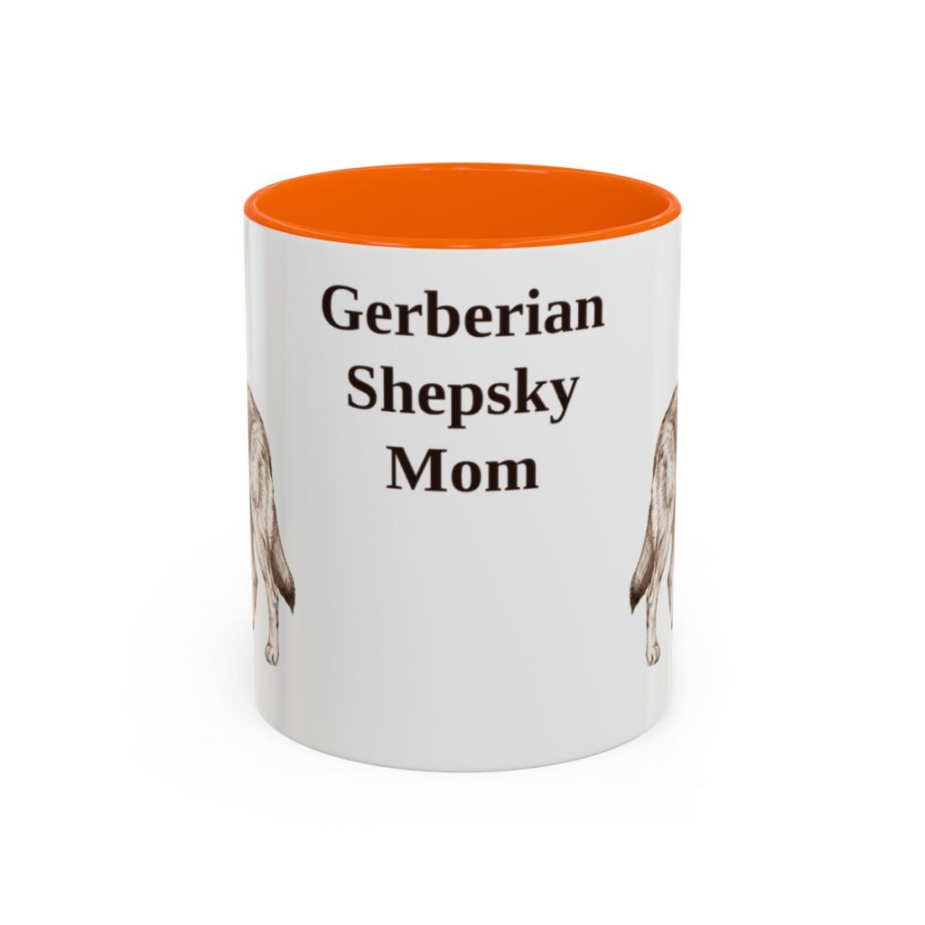 11oz Gerberian Shepsky Dog Mom Mug, Orange, front view