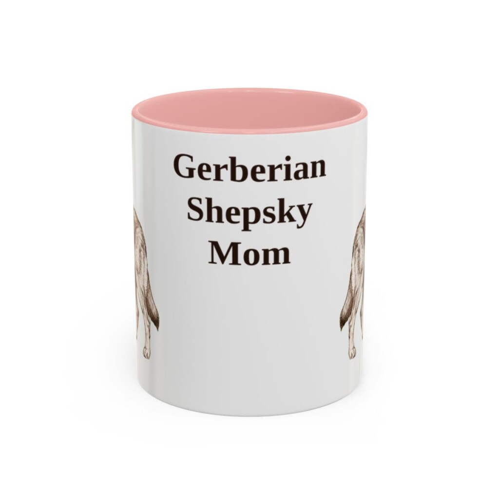 11oz Gerberian Shepsky Dog Mom Mug, Pink, front view