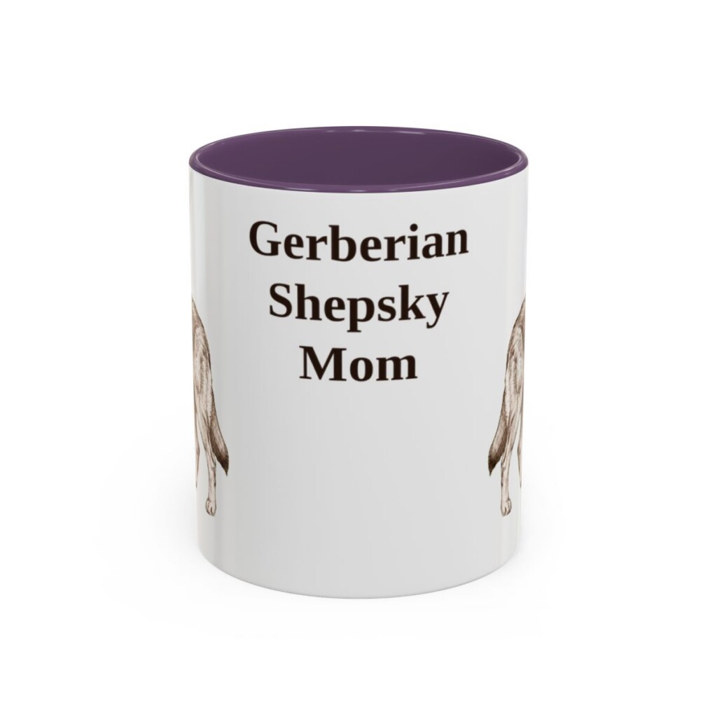 11oz Gerberian Shepsky Dog Mom Mug, Purple, front view