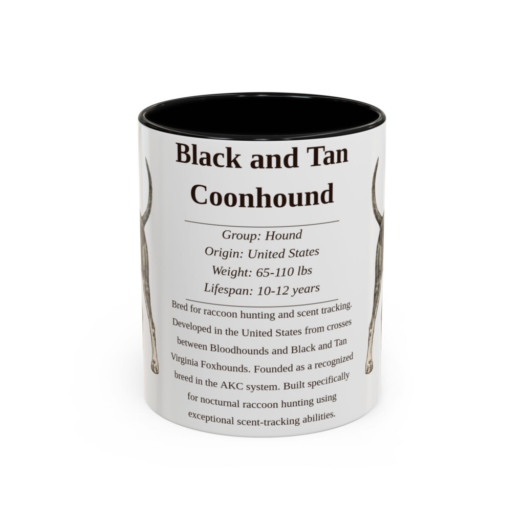 12207308458189468851_2048.jpeg 11oz Black and Tan Coonhound Mug, Illustrated Dog Breed Facts Coffee Mug, Vintage Dog Keepsake Gift