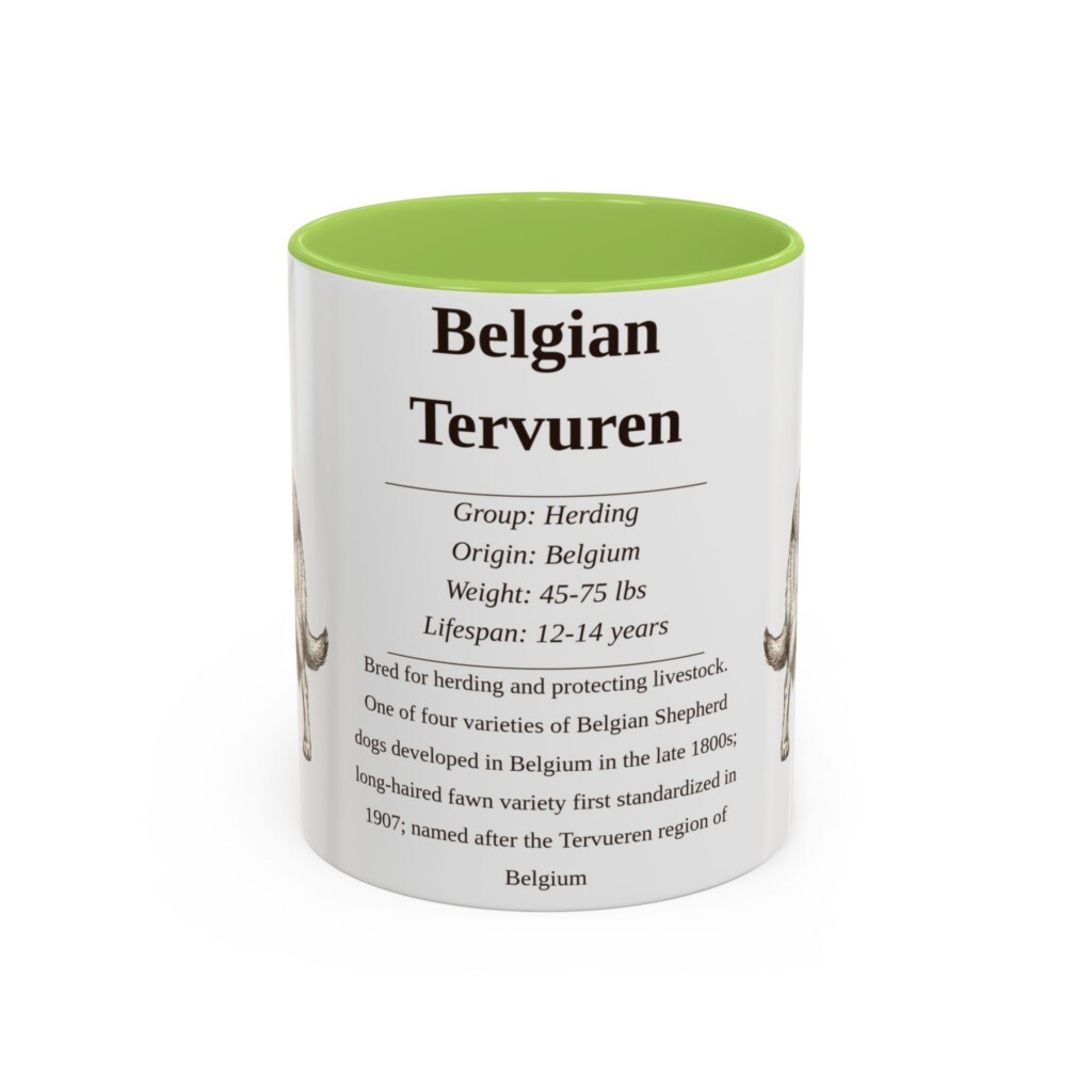 11oz Belgian Tervuren Mug, Illustrated Dog Breed Facts Coffee Mug, Vintage Dog Keepsake Gift