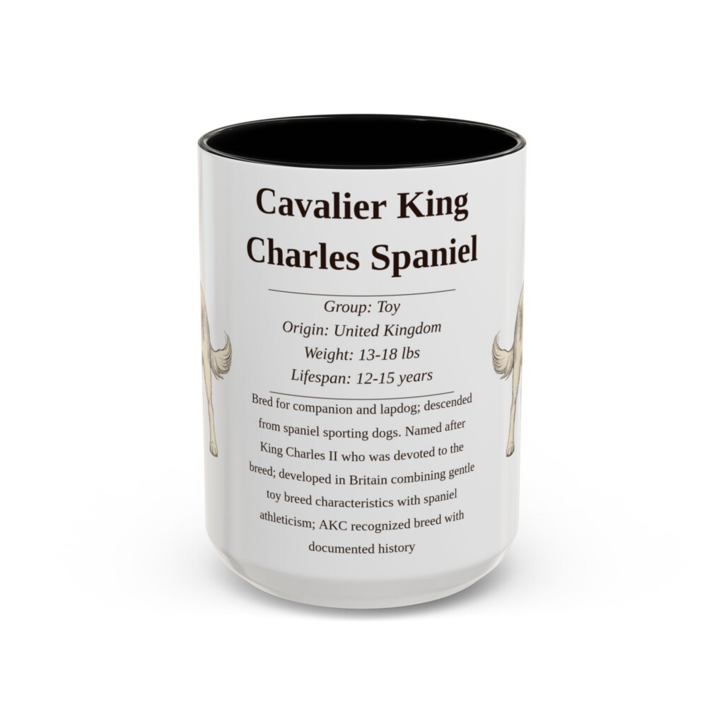 15oz Cavalier King Charles Spaniel Mug, Illustrated Dog Breed Facts Coffee Mug, Vintage Dog Keepsake Gift
