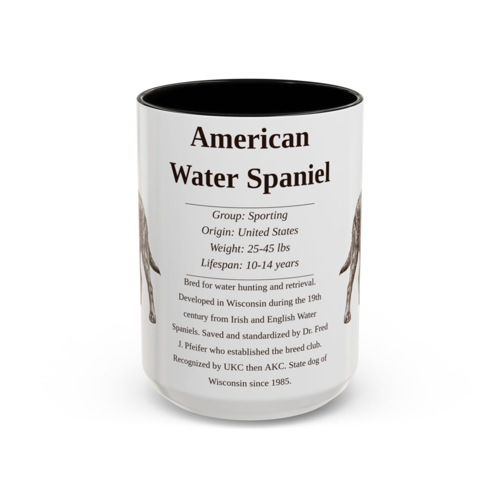 15oz American Water Spaniel Mug, Illustrated Dog Breed Facts Coffee Mug, Vintage Dog Keepsake Gift