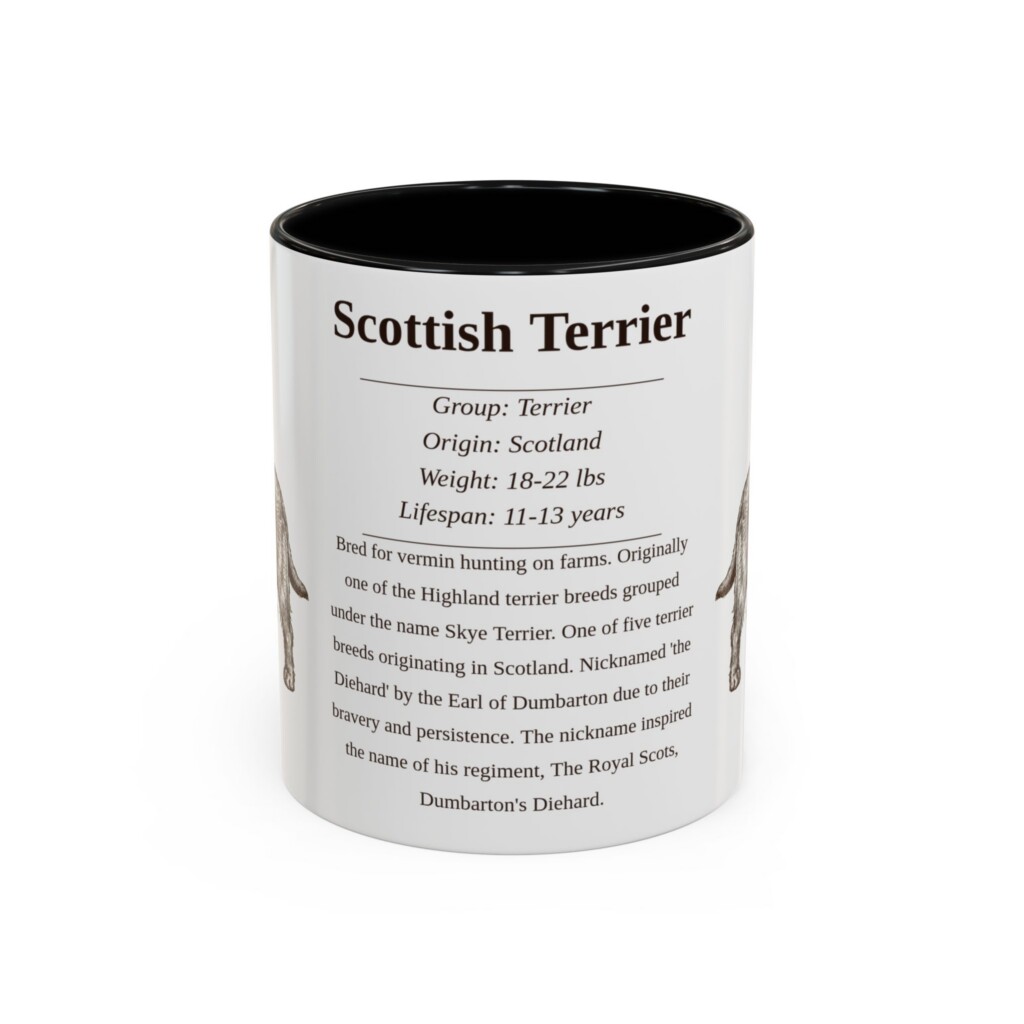 11oz Scottish Terrier Mug, Illustrated Dog Breed Facts Coffee Mug, Vintage Dog Keepsake Gift