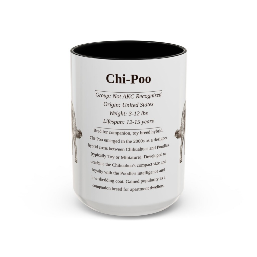 15oz Chi-Poo Mug, Illustrated Dog Breed Facts Coffee Mug, Vintage Dog Keepsake Gift