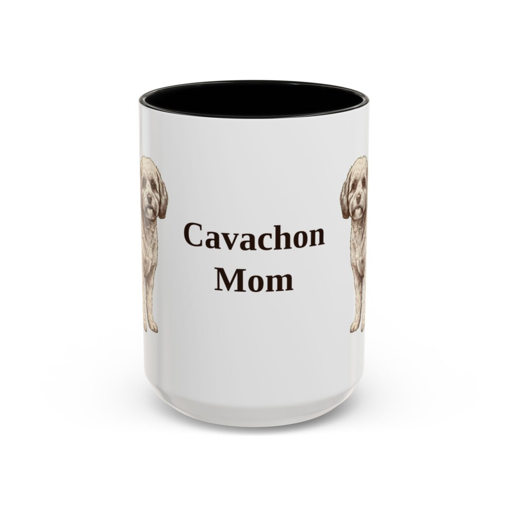15oz Cavachon Dog Mom Mug, Vintage Sketch Coffee Mug, Dog Mom Gift