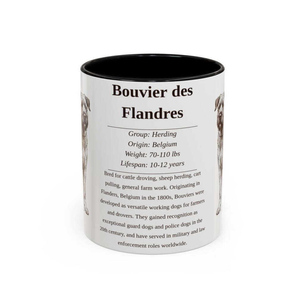 11oz Bouvier des Flandres Mug, Illustrated Dog Breed Facts Coffee Mug, Vintage Dog Keepsake Gift