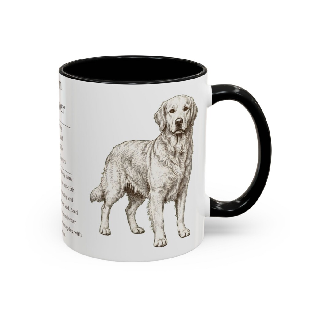 11oz Golden Retriever Mug, Illustrated Dog Breed Facts Coffee Mug, Vintage Dog Keepsake Gift