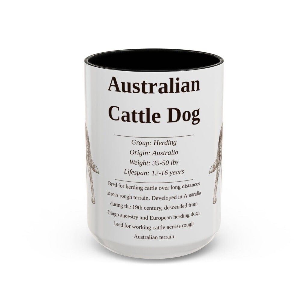 13574591523497611094_2048.jpeg 15oz Australian Cattle Dog Mug, Illustrated Dog Breed Facts Coffee Mug, Vintage Dog Keepsake Gift