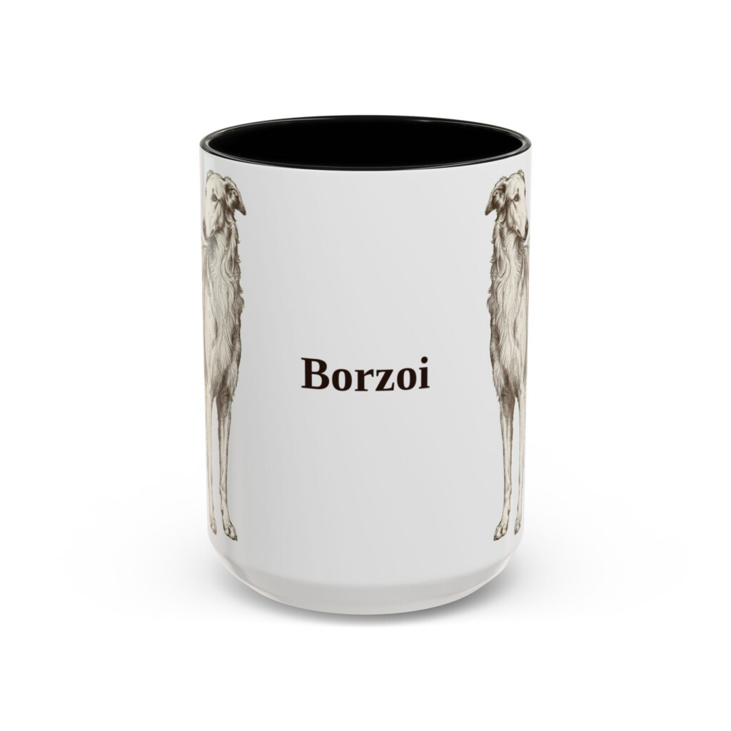 15oz Borzoi Mug, Vintage Dog Portrait Coffee Mug, Dog Lover Gift