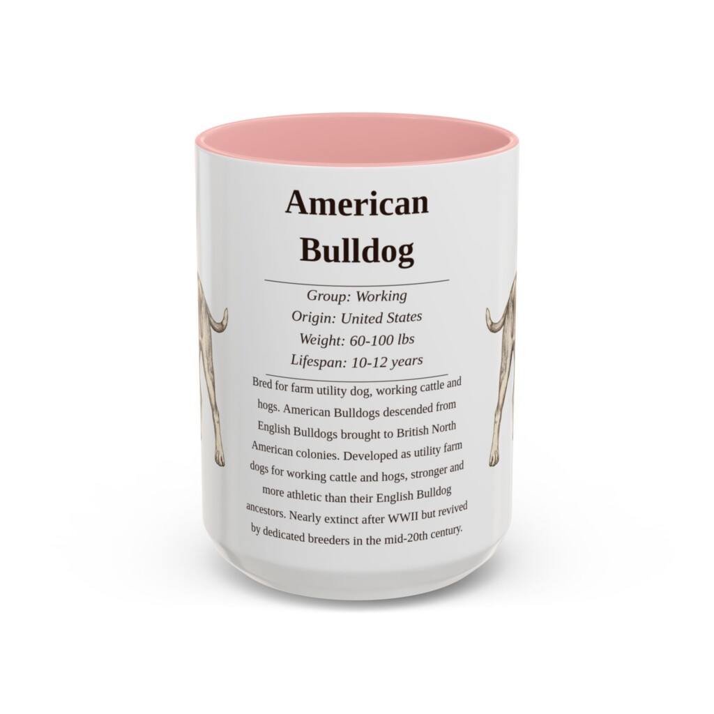 13803880599107877976_2048.jpeg 15oz American Bulldog Mug, Illustrated Dog Breed Facts Coffee Mug, Vintage Dog Keepsake Gift