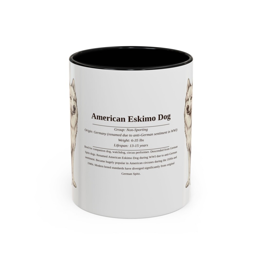 11oz American Eskimo Dog Mug, Illustrated Dog Breed Facts Coffee Mug, Vintage Dog Keepsake Gift