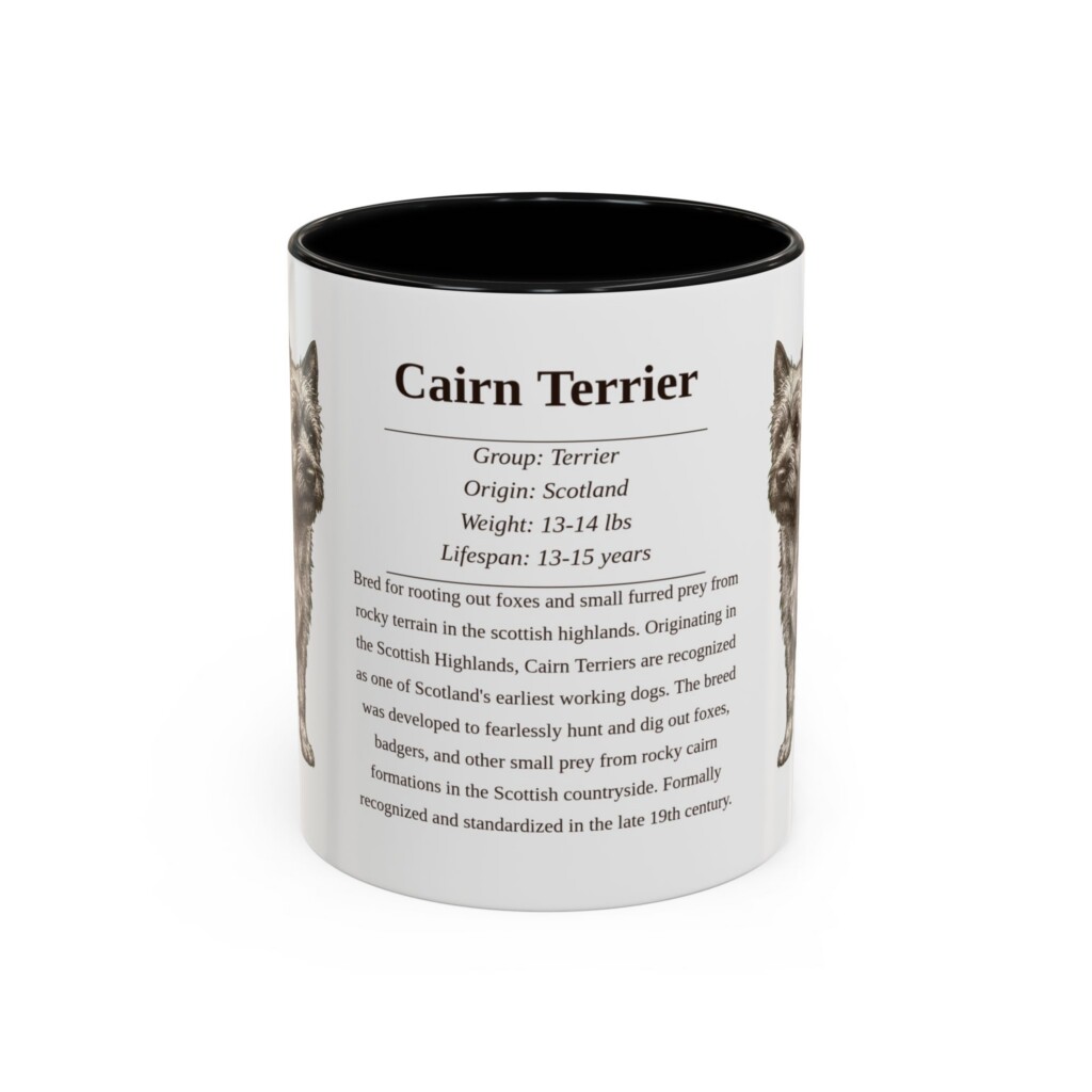 11oz Cairn Terrier Mug, Illustrated Dog Breed Facts Coffee Mug, Vintage Dog Keepsake Gift