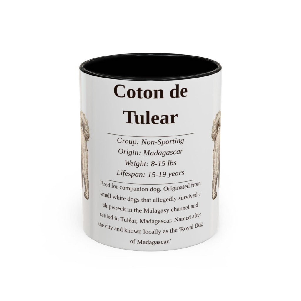 11oz Coton de Tulear Mug, Illustrated Dog Breed Facts Coffee Mug, Vintage Dog Keepsake Gift