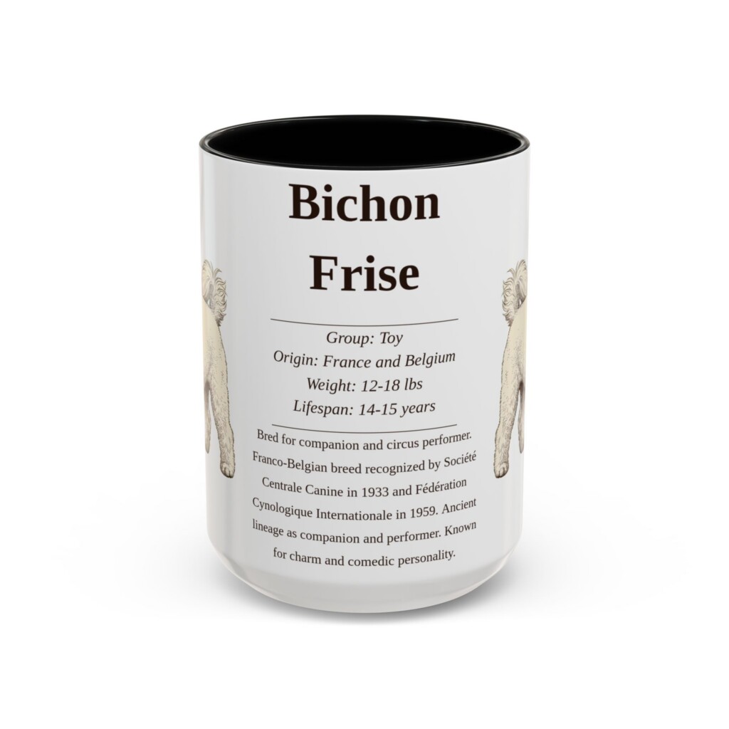 15oz Bichon Frise Mug, Illustrated Dog Breed Facts Coffee Mug, Vintage Dog Keepsake Gift