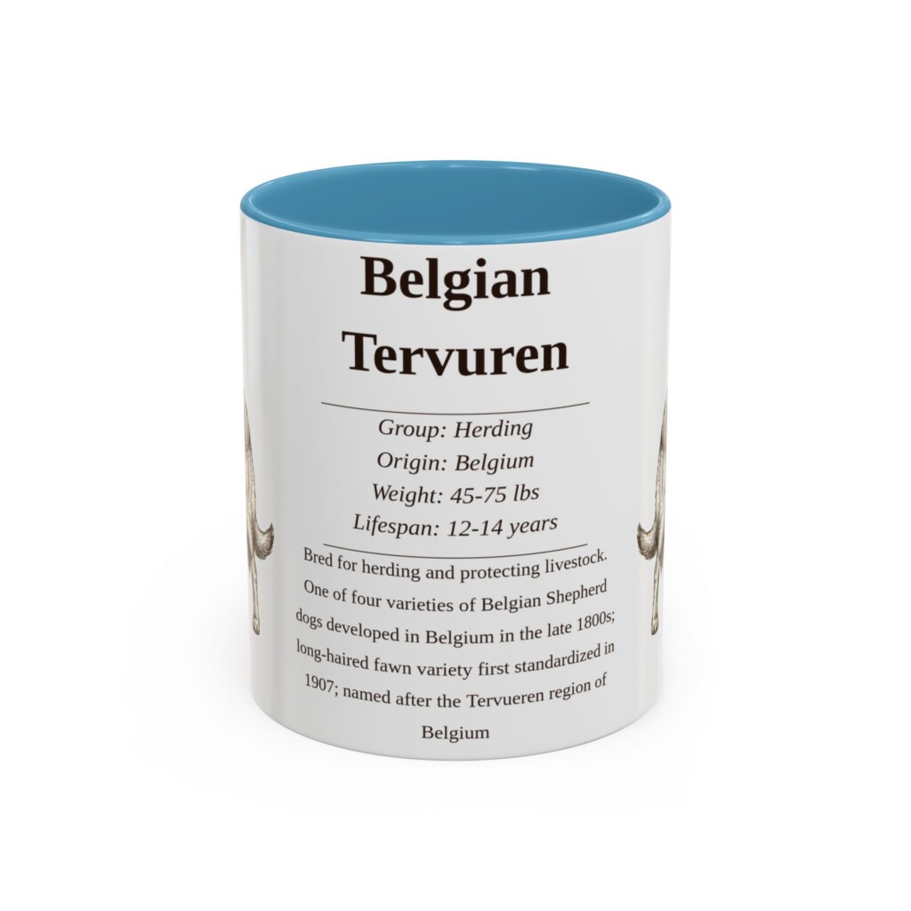 11oz Belgian Tervuren Mug, Illustrated Dog Breed Facts Coffee Mug, Vintage Dog Keepsake Gift