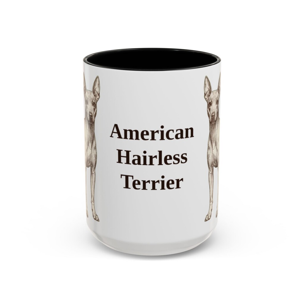 15oz American Hairless Terrier Mug, Vintage Dog Portrait Coffee Mug, Dog Lover Gift
