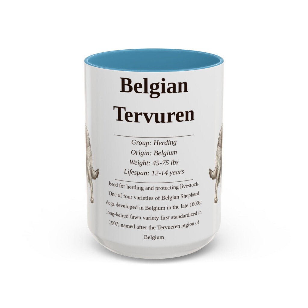 15oz Belgian Tervuren Mug, Illustrated Dog Breed Facts Coffee Mug, Vintage Dog Keepsake Gift