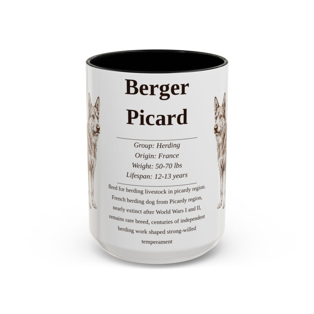 14582816208807328215_2048.jpeg 15oz Berger Picard Mug, Illustrated Dog Breed Facts Coffee Mug, Vintage Dog Keepsake Gift