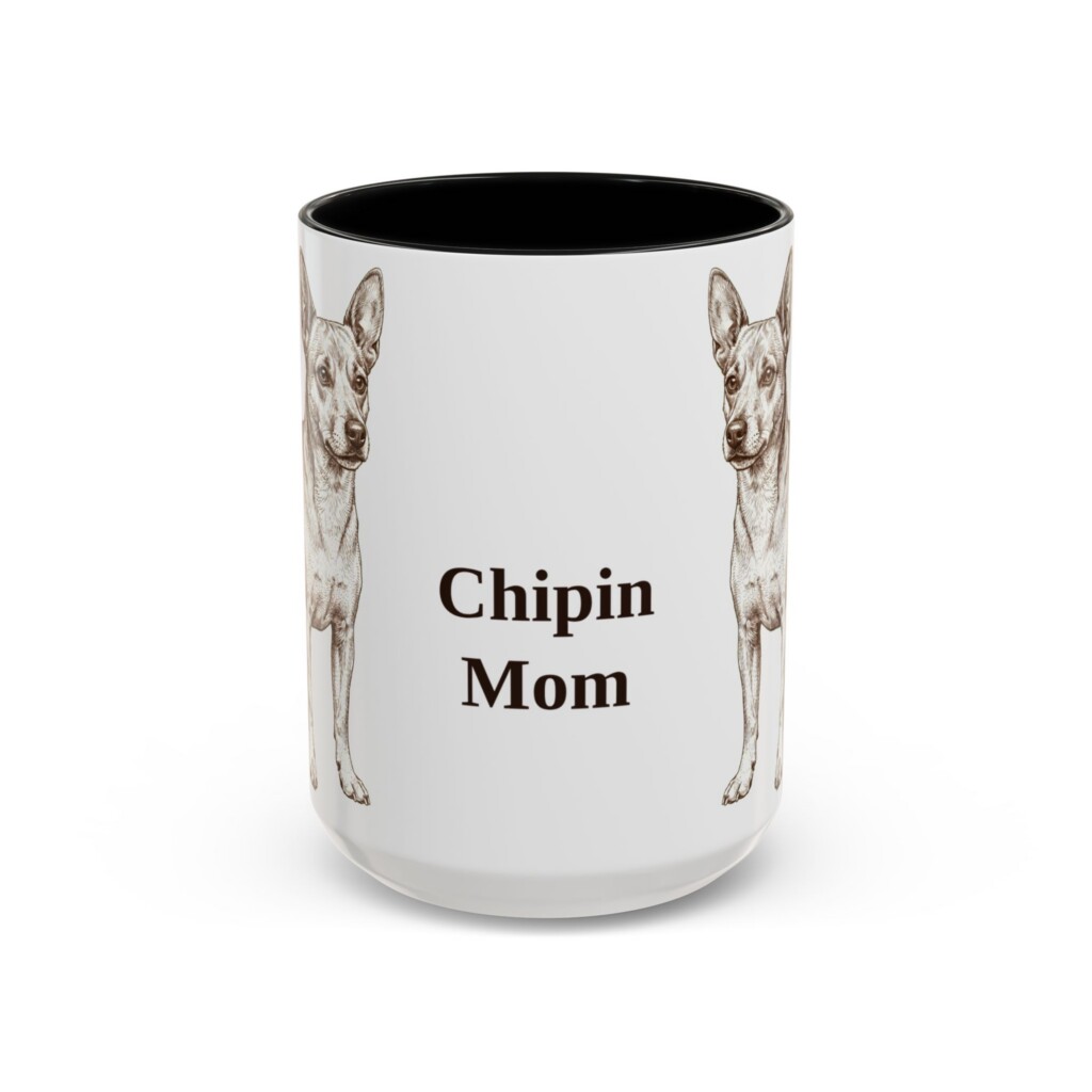 15oz Chipin Dog Mom Mug, Vintage Sketch Coffee Mug, Dog Mom Gift
