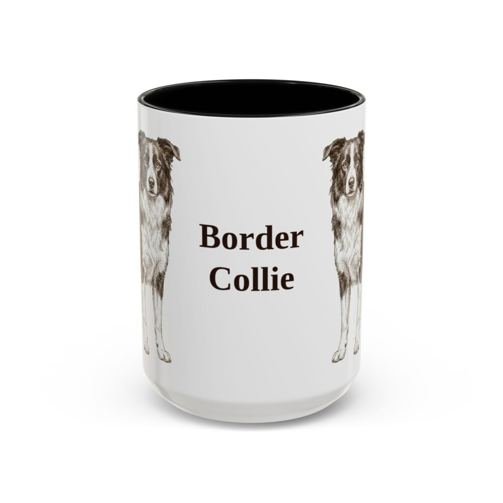 15oz Border Collie Mug, Vintage Dog Portrait Coffee Mug, Dog Lover Gift