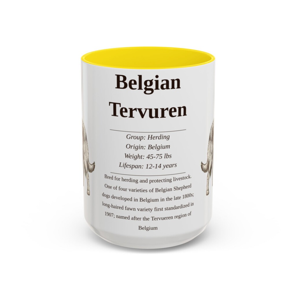 15oz Belgian Tervuren Mug, Illustrated Dog Breed Facts Coffee Mug, Vintage Dog Keepsake Gift