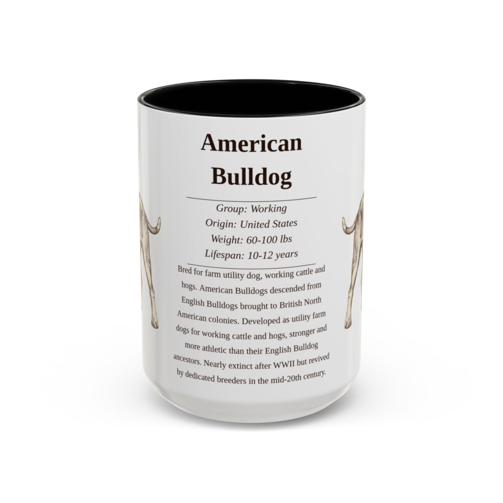 15004680550527002217_2048.jpeg 15oz American Bulldog Mug, Illustrated Dog Breed Facts Coffee Mug, Vintage Dog Keepsake Gift