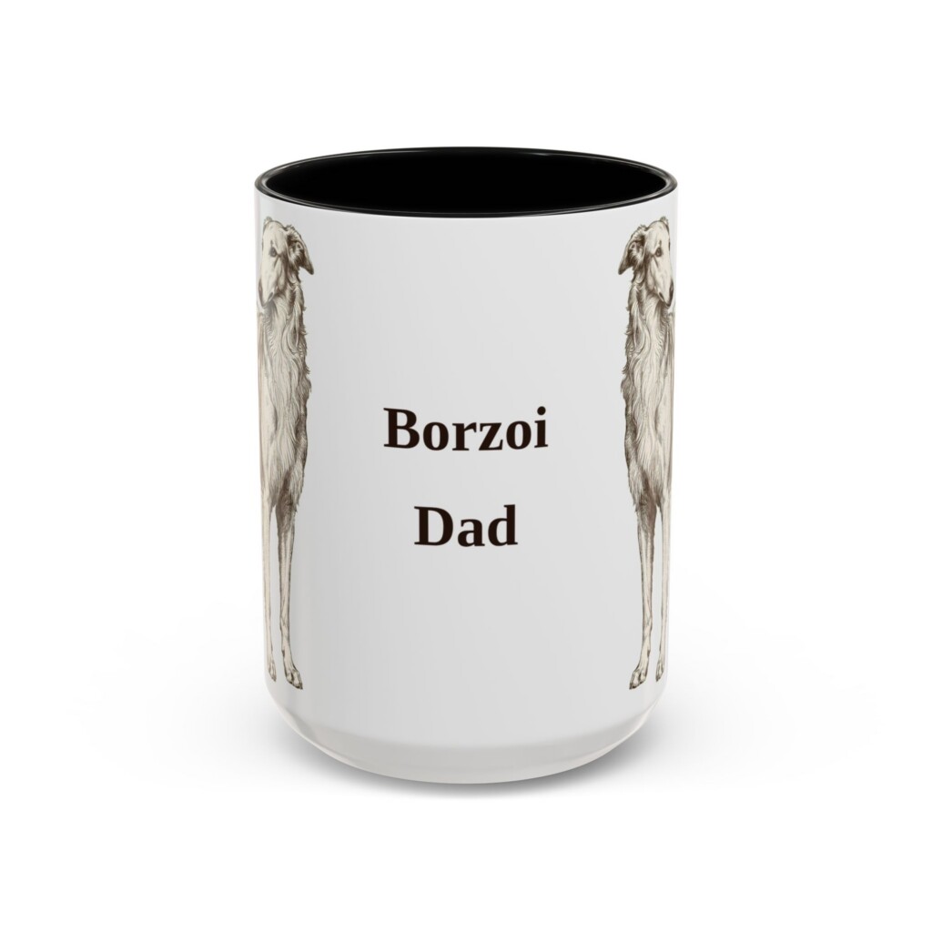 15oz Borzoi Dog Dad Mug, Vintage Sketch Coffee Mug, Dog Dad Gift