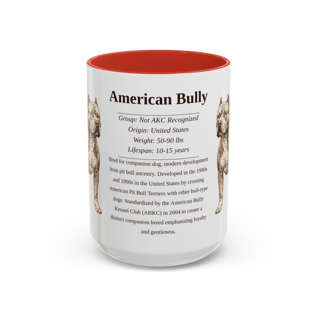 15oz American Bully Mug, Illustrated Dog Breed Facts Coffee Mug, Vintage Dog Keepsake Gift