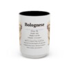 15oz Bolognese Mug, Illustrated Dog Breed Facts Coffee Mug, Vintage Dog Keepsake Gift