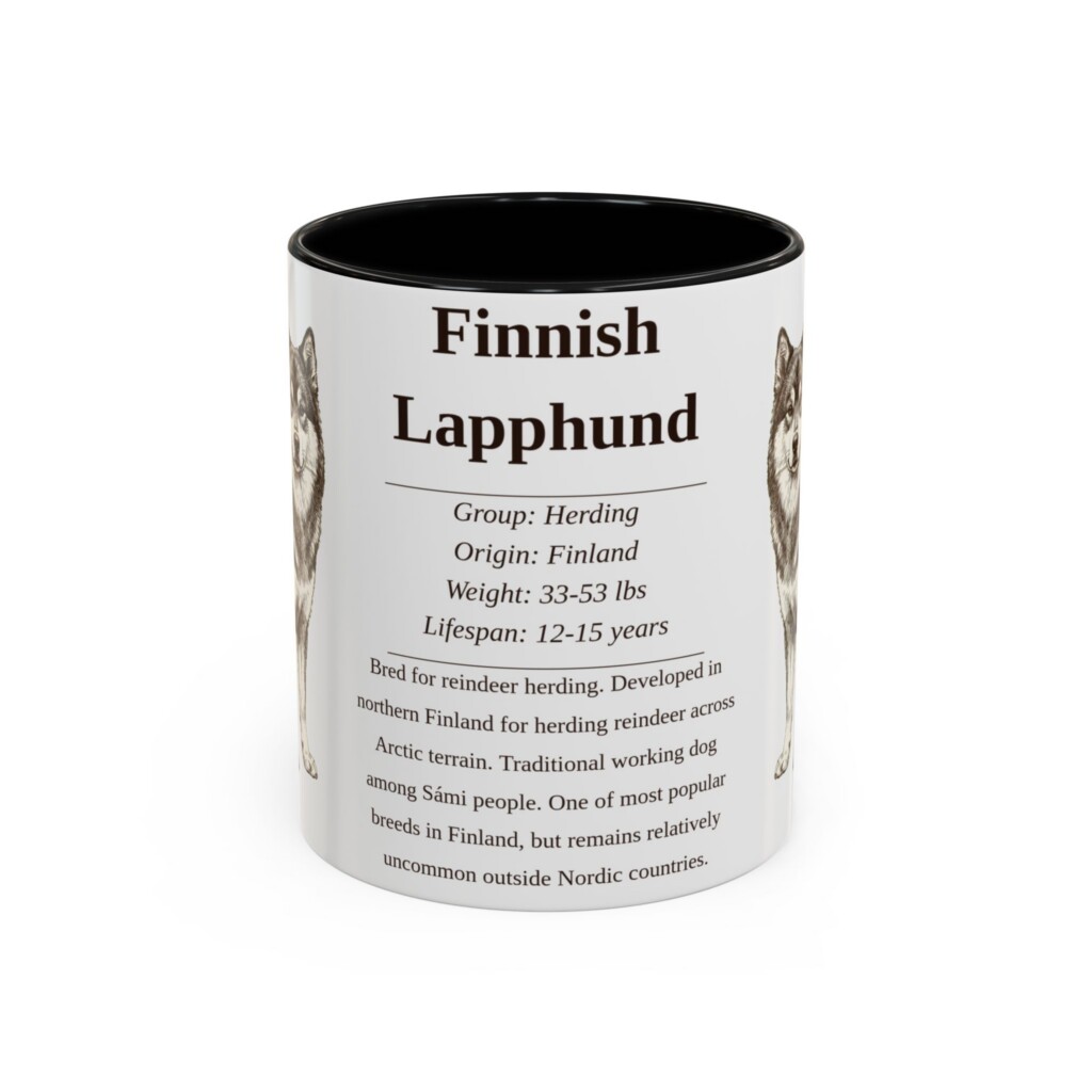 11oz Finnish Lapphund Mug, Illustrated Dog Breed Facts Coffee Mug, Vintage Dog Keepsake Gift