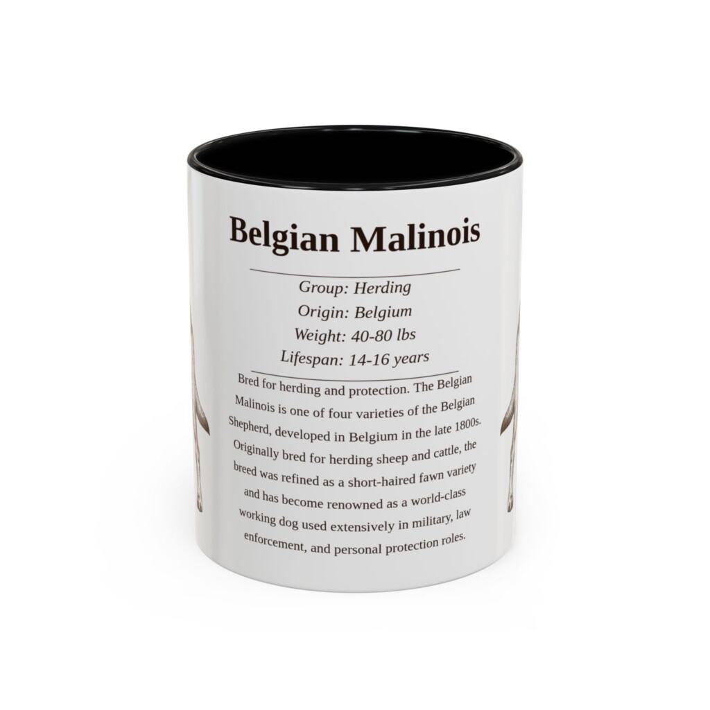 11oz Belgian Malinois Mug, Illustrated Dog Breed Facts Coffee Mug, Vintage Dog Keepsake Gift
