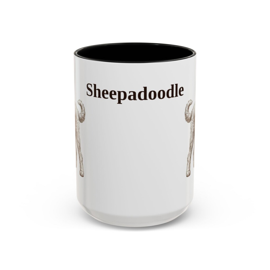 15oz Sheepadoodle Mug, Vintage Dog Portrait Coffee Mug, Dog Lover Gift