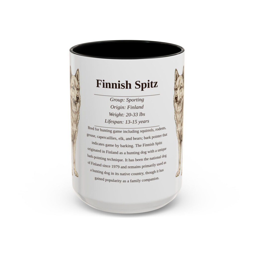 15oz Finnish Spitz Mug, Illustrated Dog Breed Facts Coffee Mug, Vintage Dog Keepsake Gift
