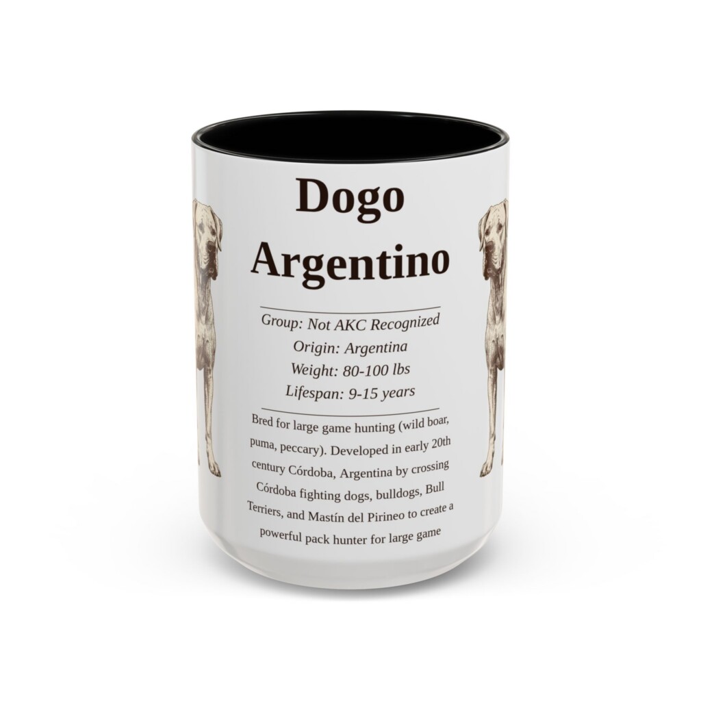 15oz Dogo Argentino Mug, Illustrated Dog Breed Facts Coffee Mug, Vintage Dog Keepsake Gift