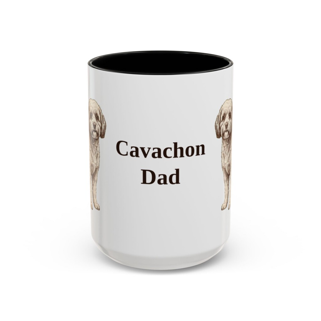 15oz Cavachon Dog Dad Mug, Vintage Sketch Coffee Mug, Dog Dad Gift