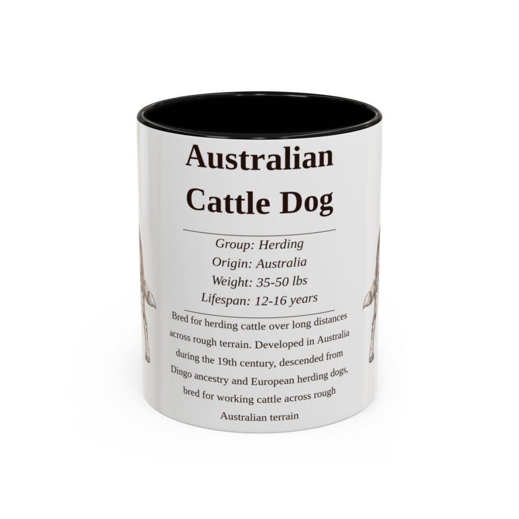11oz Australian Cattle Dog Mug, Illustrated Dog Breed Facts Coffee Mug, Vintage Dog Keepsake Gift