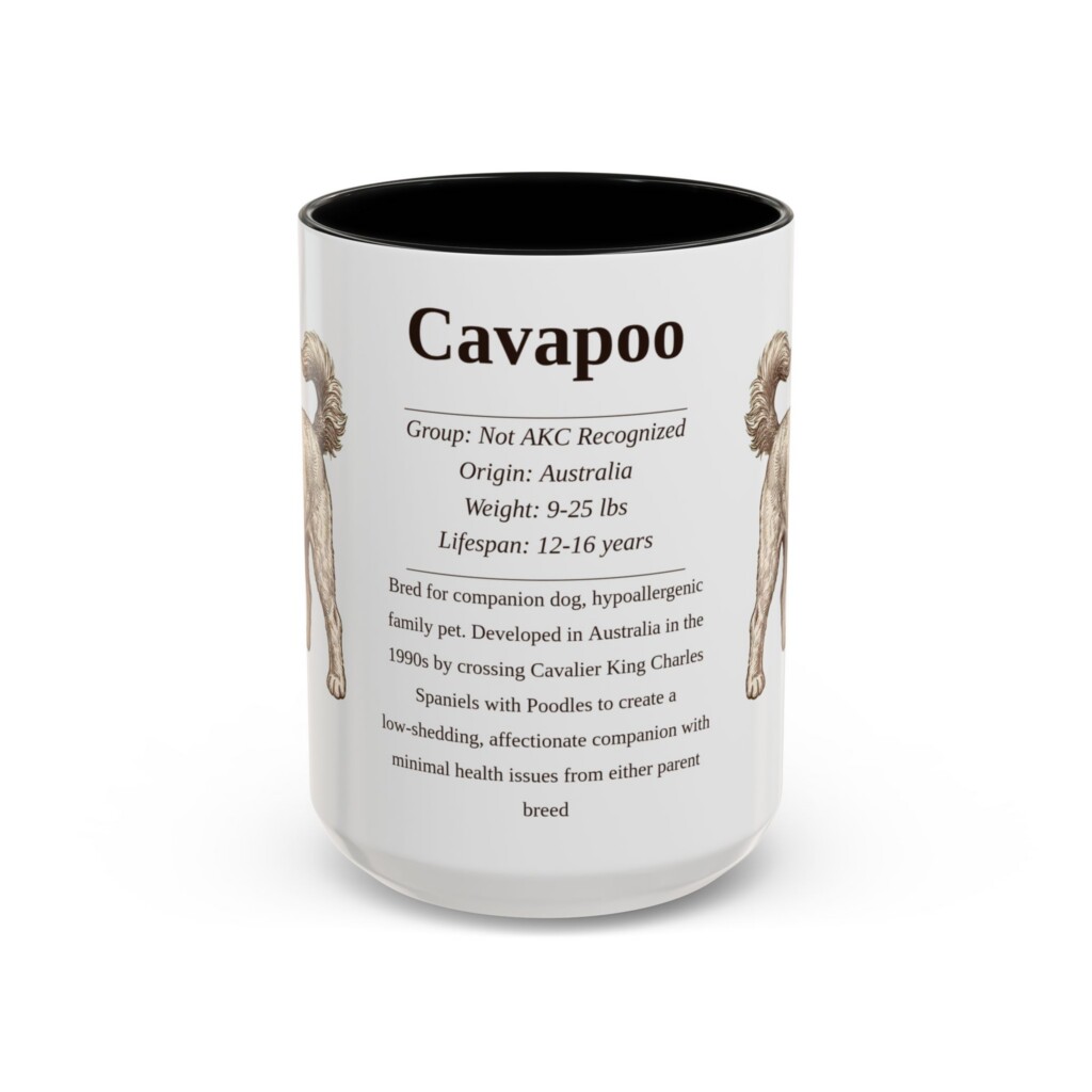 15oz Cavapoo Mug, Illustrated Dog Breed Facts Coffee Mug, Vintage Dog Keepsake Gift