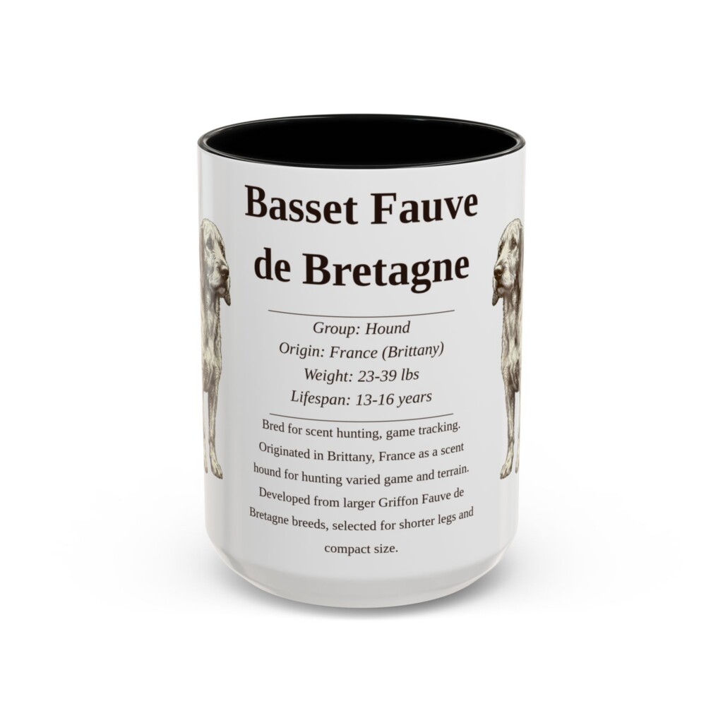 15oz Basset Fauve de Bretagne Mug, Illustrated Dog Breed Facts Coffee Mug, Vintage Dog Keepsake Gift