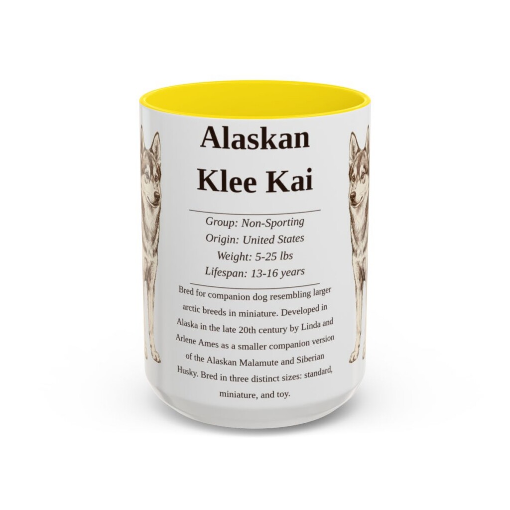 15oz Alaskan Klee Kai Mug, Yellow, front view