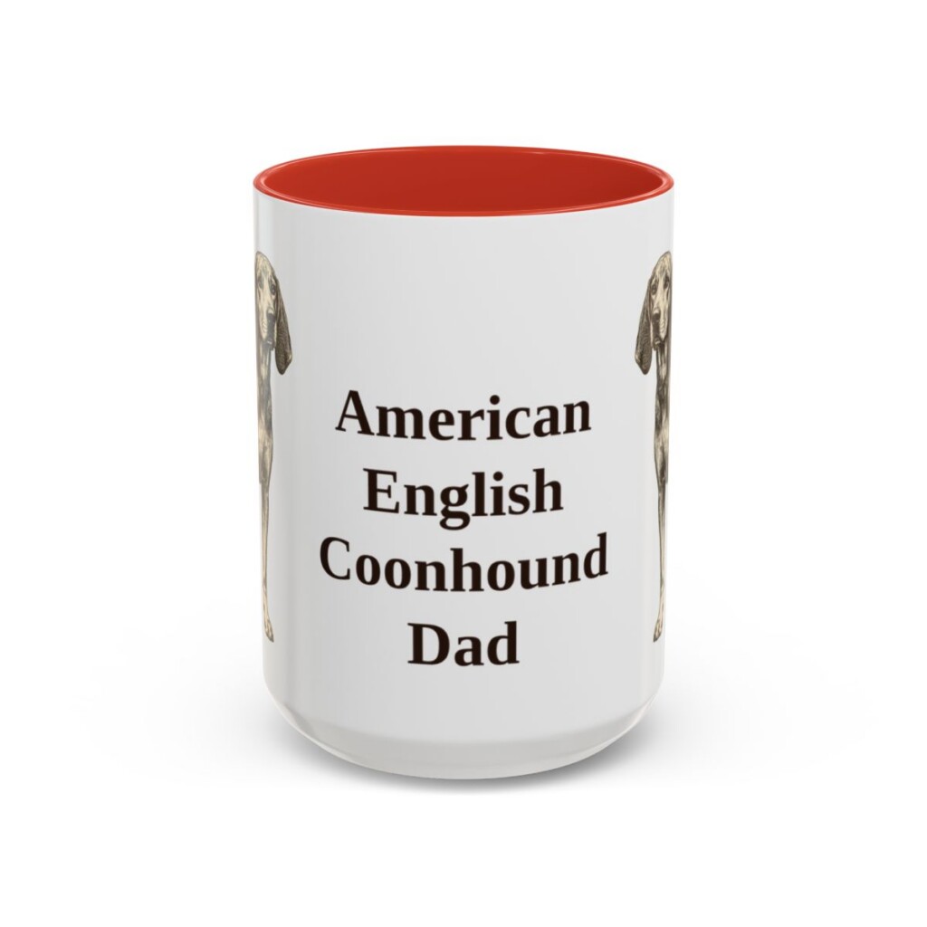 15oz-american-english-coonhound-mug-dad-red 15oz American English Coonhound Dog Dad Mug, Red, front view